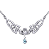 A love in full extent ~ Celtic Knotwork Claddagh Sterling Silver Necklace Jewelry with Gemstone TN260 - Jewelry