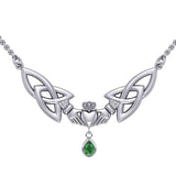 A love in full extent ~ Celtic Knotwork Claddagh Sterling Silver Necklace Jewelry with Gemstone TN260 - Jewelry
