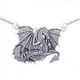 A mythical symbol of valor and strength ~ Sterling Silver Jewelry Winged Dragon Necklace by Courtney Davis TN277