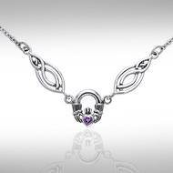 Celtic Knotwork Silver Claddagh Necklace TNC082 - Jewelry
