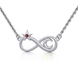 Infinity Moon and Star Silver Necklace with Gemstone TNC486
