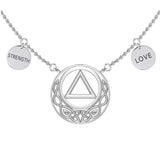 Love and Strength AA Recovery with Celtic Silver Necklace TNC552