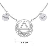 Love and Strength AA Recovery with Celtic Silver Necklace TNC552