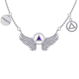 Strength Angel Wings with Gemstone AA Recovery Silver Necklace TNC554