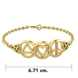 Love Peace and Recovery 14K Solid Gold Bracelet GBL406
