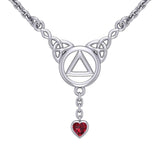 Love and Recovery Silver Necklace with Dangling Heart Gemstone TNC557