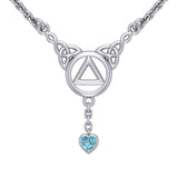 Love and Recovery Silver Necklace with Dangling Heart Gemstone TNC557