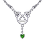 Love and Recovery Silver Necklace with Dangling Heart Gemstone TNC557