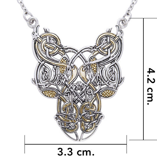 Celtic Knot Bird Silver and Gold Accent Necklace TNV294