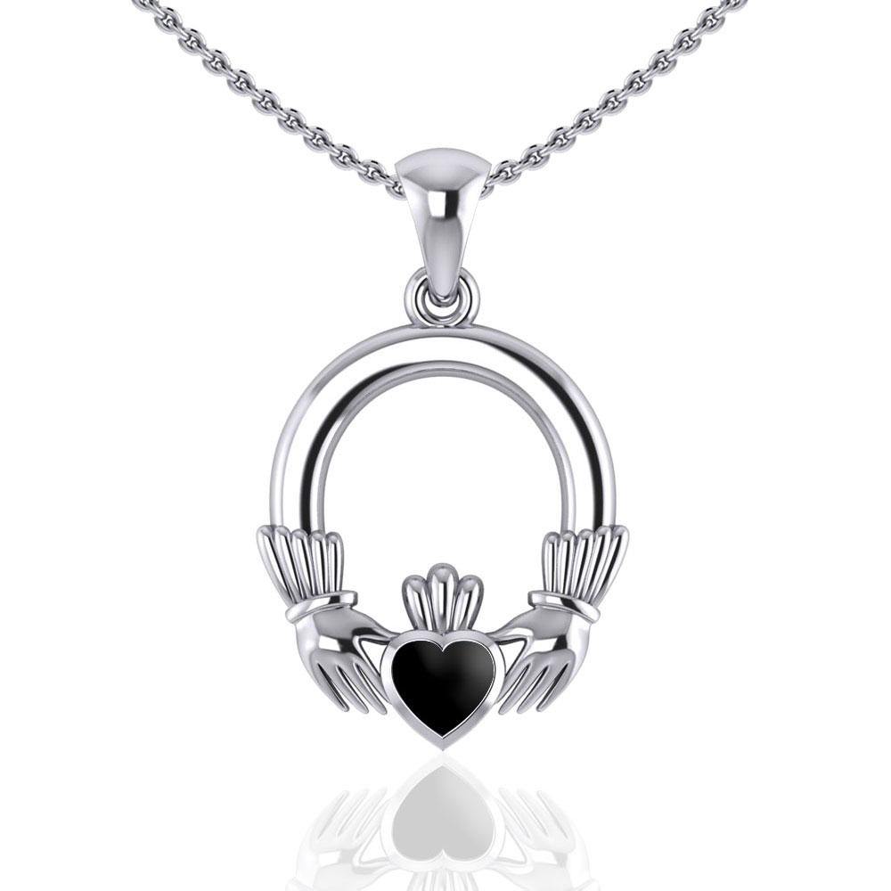 Irish Claddagh Silver Pendant with Gemstone Inlay TP101 - Jewelry