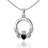 Irish Claddagh Silver Pendant with Gemstone Inlay TP101 - Jewelry