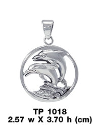 Dolphins in Circle Silver Pendant TP1018