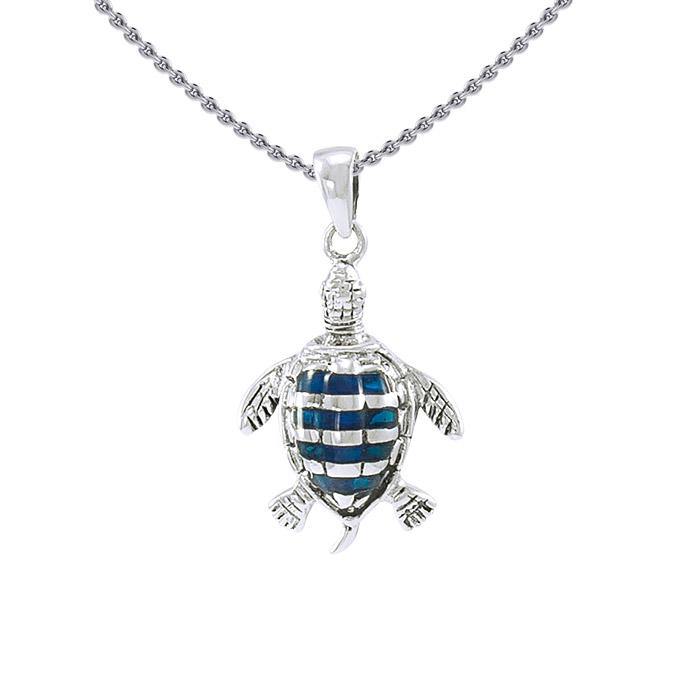 Sea turtleเนโฌยs story ~ Sterling Silver Jewelry Pendant with Inlaid Paua Shell TP1079 - Jewelry