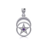 The Pentacle with Moon Silver Pendant TP1279 - Jewelry