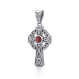 Celtic Knotwork Cross Silver Pendant with Gem TP1412 - Jewelry