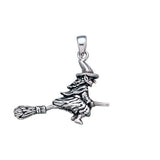 A mystical and playful ride ~ Sterling Silver Witch on Broomstick Pendant Jewelry TP1527 - Jewelry