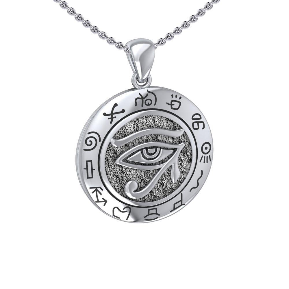 Eye of Horus with Zodiac, a symbol of healing and protection ~  Sterling Silver Pendant TP1584 - Jewelry
