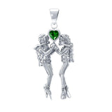 Gazing Dive Lovers Silver Pendant with Gemstone TP2685 - Jewelry
