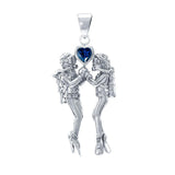 Gazing Dive Lovers Silver Pendant with Gemstone TP2685 - Jewelry