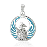 Silver Phoenix Pendant with Inlay Stone TP2819 - Jewelry