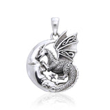 Slumbering Dragon on Moon Silver Pendant TP3101