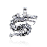 Curling Dragon and Pentacle Silver Pendant TP3295