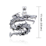 Curling Dragon and Pentacle Silver Pendant TP3295 - Jewelry