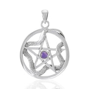 Five-Pointed Star with Weaving Snake Sterling Silver Pendant With Gem TP3312
