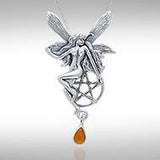 Fairy Sitting Owl with Five-Pointed Star Sterling Silver Pendant TP3319