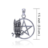 Sitting Owl with Five-Pointed Star Sterling Silver Pendant TP3320