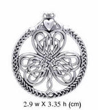 Celtic Knotwork Shamrock & Irish Claddagh Silver Pendant TP3417 - Jewelry