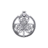 Celtic Knotwork Shamrock & Irish Claddagh Silver Pendant TP3417