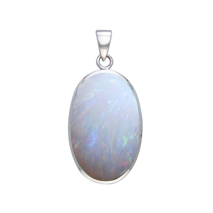 Large Silver Oval with Inlay Stone Pendant TP3539 - Jewelry