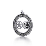 Total Universal Balance Yin Yang and Five-Pointed Star Silver Pendant TP563
