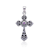 Celtic Cross Silver Pendant with Gemstone TP638