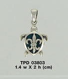 Fleur de Lis on Sea Turtle's Carapace Sterling Silver Jewelry Enamel Pendant TPD3803