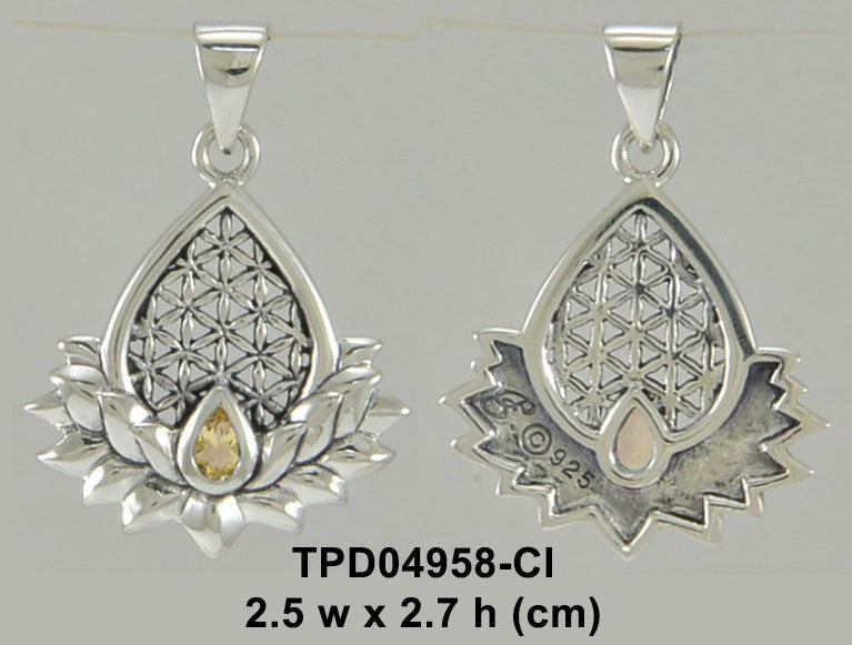 Flower of Life and Lotus with Gemstone Silver Pendant TPD4958