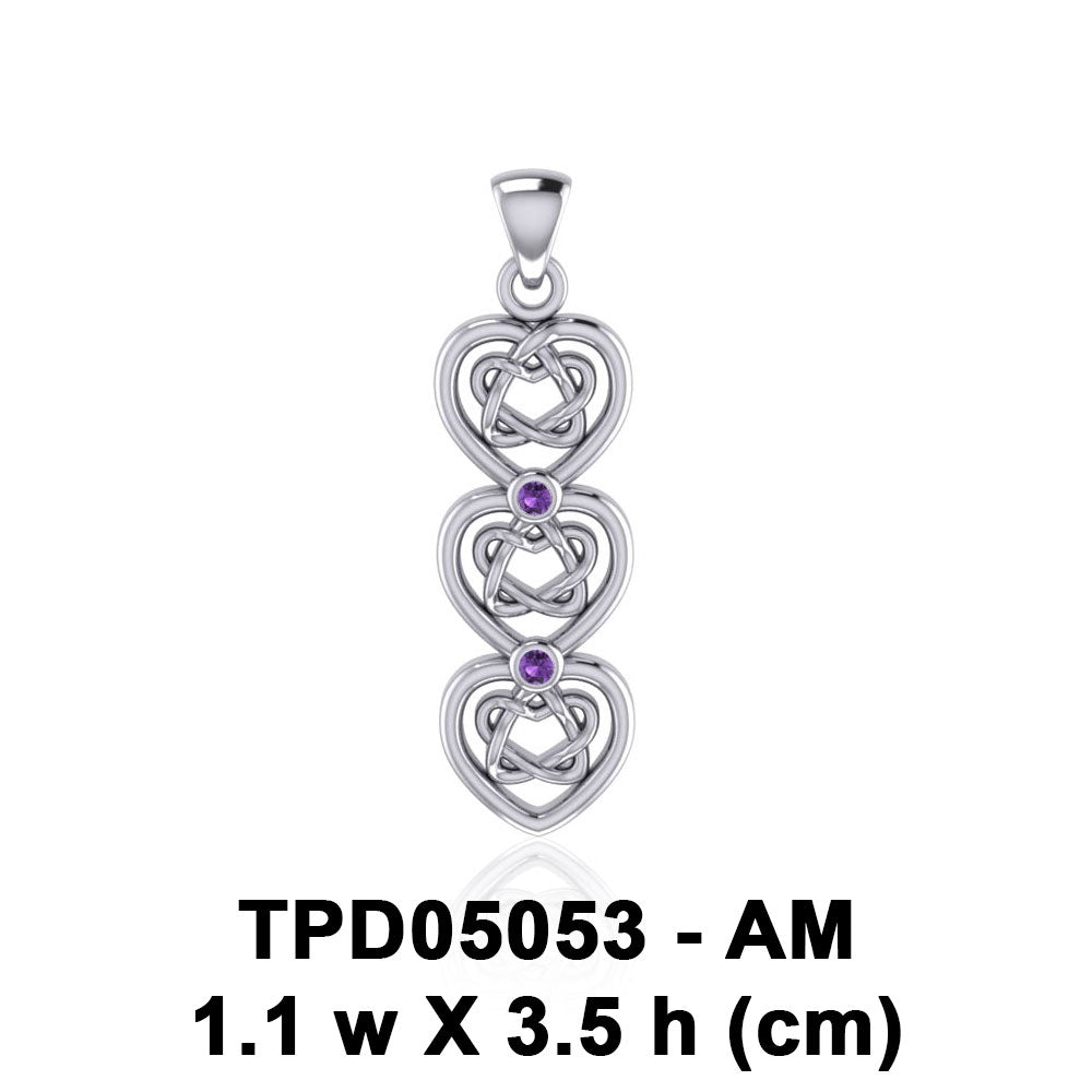 Celtic Knotwork Heart Sterling Silver Pendant with Gemstone TPD5053