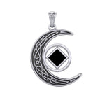 Celtic Crescent Moon With NA Service Symbol Sterling Silver Pendant with Inlay Stone TPD5922