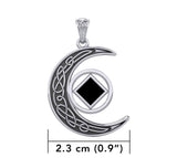 Celtic Crescent Moon With NA Service Symbol Pendant with Inlay Stone TPD5922 - Jewelry
