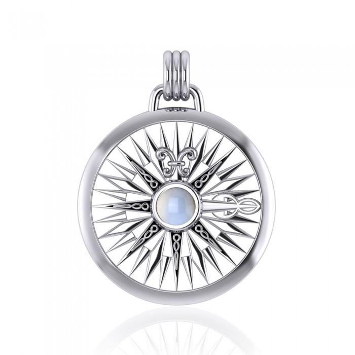 Lift up your head and be guided ~ Celtic Knotwork Compass Rose Sterling Silver Pendant with Gemstone TPD075 - Jewelry