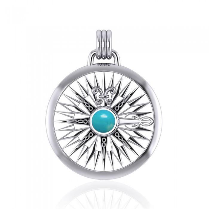 Lift up your head and be guided ~ Celtic Knotwork Compass Rose Sterling Silver Pendant with Gemstone TPD075 - Jewelry