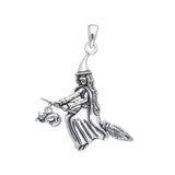 A bewitching moonlight ride ~ Witch on Broomstick Sterling Silver Pendant TPD088