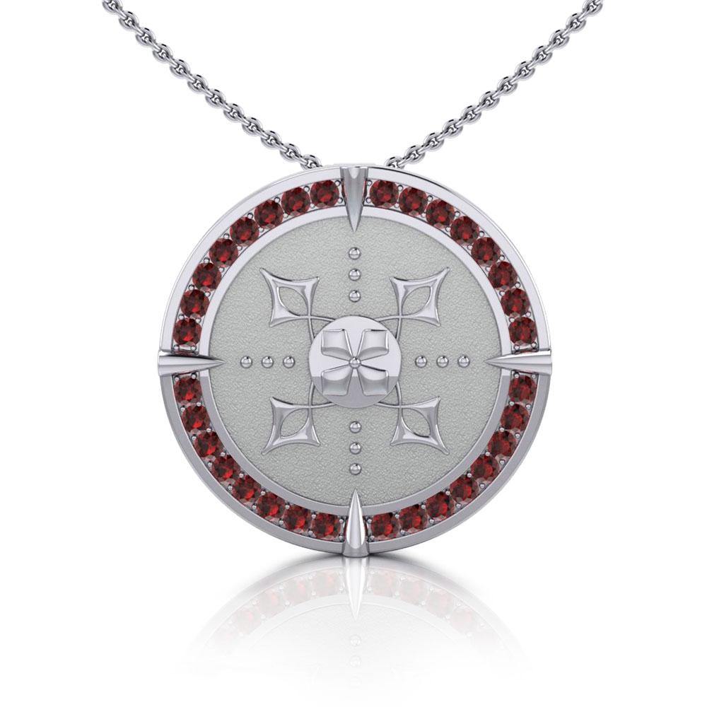 Viking Warrior Shield of Inspiration ~ Sterling Silver Pendant Jewelry with Garnet Gemstones TPD1189 - Jewelry