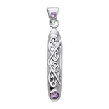 Celtic Maori Long Sterling Silver Pendant with Gemstone TPD1214