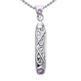 Celtic Maori Long Sterling Silver Pendant with Gemstone TPD1214 - Jewelry