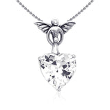 Gentle touch by the Wings of an Angel ~Sterling Silver Jewelry Pendant with a Heart-shaped Gemstone TPD2347