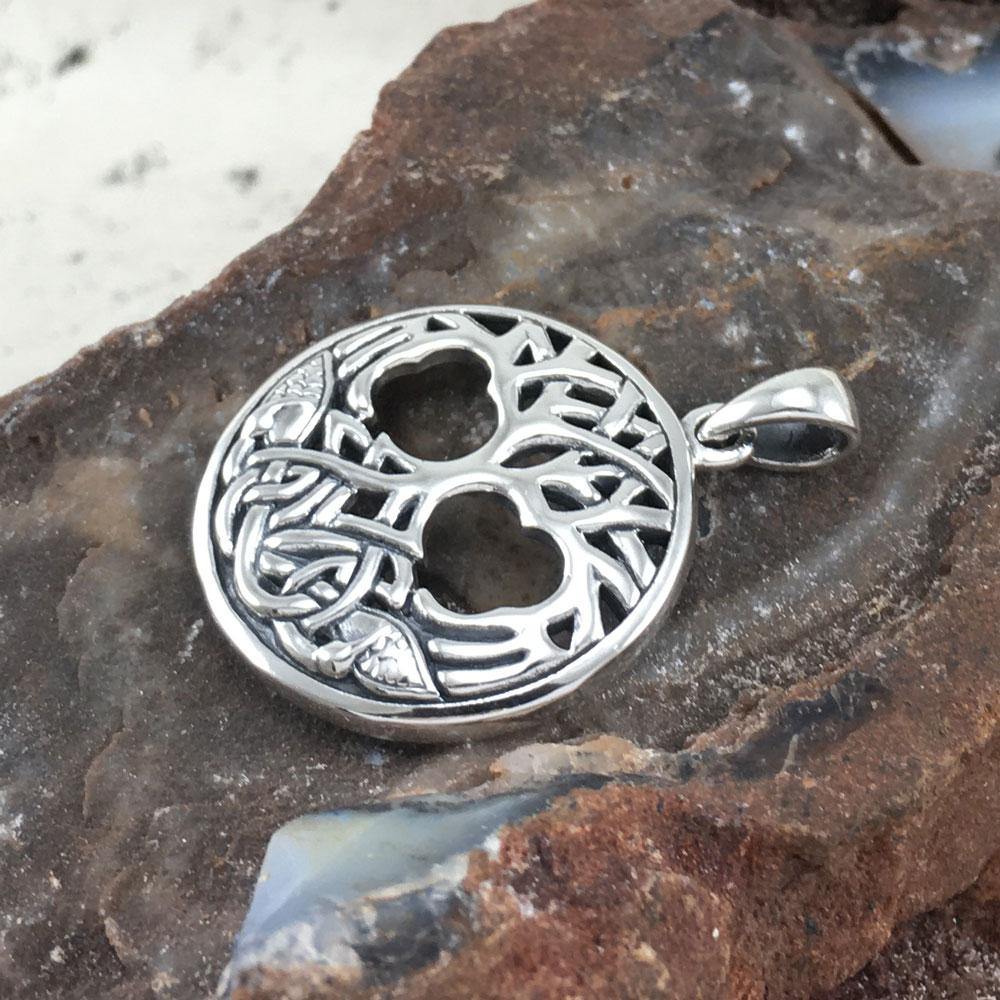Interwoven with Birds in the Celtic Tree of Life ~ Sterling Silver Jewelry Pendant TPD3019 - Jewelry