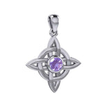Celtic Quaternary Knot Silver Pendant with Gemstone TPD3028 - Jewelry