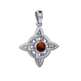 Celtic Quaternary Knot Silver Pendant with Gemstone TPD3028 - Jewelry